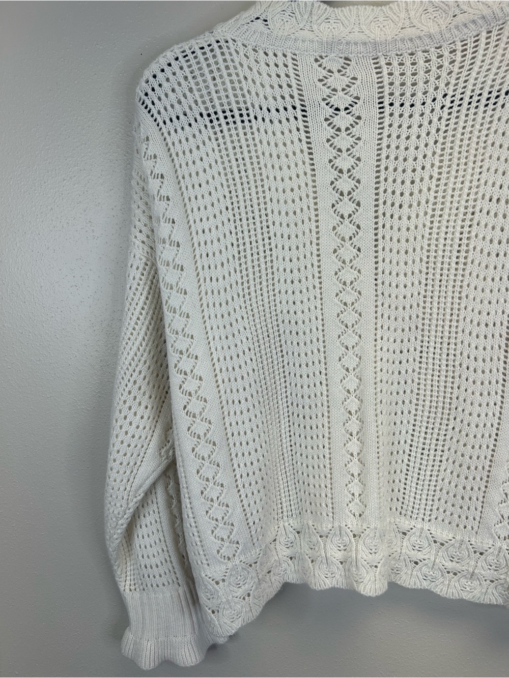 Cottagecore Feminine Size L Open Knit V-Neck Cardigan Sweater Pearl Buttons Boho - Picture 10 of 10